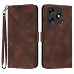 For Tecno Spark 10 4G Line Pattern Skin Feel Leather Phone Case(Coffee)