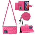 For Motorola Moto G Play 4G 2024 Rhombic Texture Flip Leather Phone Case with Long Lanyard(Rose Red)