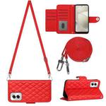 For Motorola Moto G Power 5G 2024 Rhombic Texture Flip Leather Phone Case with Long Lanyard(Red)