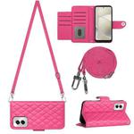 For Motorola Moto G Power 5G 2024 Rhombic Texture Flip Leather Phone Case with Long Lanyard(Rose Red)