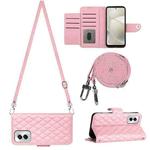 For Motorola Moto G Power 5G 2024 Rhombic Texture Flip Leather Phone Case with Long Lanyard(Pink)
