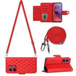 For Motorola Moto G84 Rhombic Texture Flip Leather Phone Case with Long Lanyard(Red)