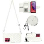 For Motorola Moto G84 Rhombic Texture Flip Leather Phone Case with Long Lanyard(White)