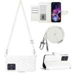 For Motorola Moto G54 Rhombic Texture Flip Leather Phone Case with Long Lanyard(White)