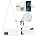 For Motorola Moto G14 Rhombic Texture Flip Leather Phone Case with Long Lanyard(White)