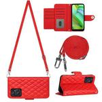 For Motorola Moto G Power 2023 Rhombic Texture Flip Leather Phone Case with Long Lanyard(Red)