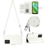 For Motorola Moto G Power 2023 Rhombic Texture Flip Leather Phone Case with Long Lanyard(White)