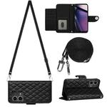 For Motorola Moto G Stylus 5G 2023 Rhombic Texture Flip Leather Phone Case with Long Lanyard(Black)