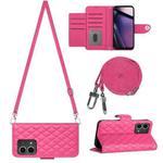 For Motorola Moto G Stylus 5G 2023 Rhombic Texture Flip Leather Phone Case with Long Lanyard(Rose Red)