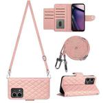 For Motorola Moto G Stylus 5G 2023 Rhombic Texture Flip Leather Phone Case with Long Lanyard(Coral Pink)