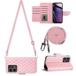 For Motorola Moto G Stylus 5G 2023 Rhombic Texture Flip Leather Phone Case with Long Lanyard(Pink)