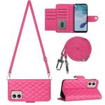 For Motorola Moto G53 / G23 / G13 Rhombic Texture Flip Leather Phone Case with Long Lanyard(Rose Red)