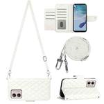 For Motorola Moto G53 / G23 / G13 Rhombic Texture Flip Leather Phone Case with Long Lanyard(White)