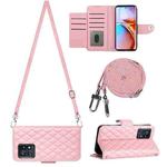 For Motorola Edge+ 2023 Rhombic Texture Flip Leather Phone Case with Long Lanyard(Pink)