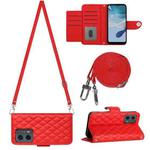 For Motorola Moto G 5G 2023 Rhombic Texture Flip Leather Phone Case with Long Lanyard(Red)