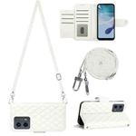 For Motorola Moto G 5G 2023 Rhombic Texture Flip Leather Phone Case with Long Lanyard(White)