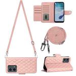 For Motorola Moto G 5G 2023 Rhombic Texture Flip Leather Phone Case with Long Lanyard(Coral Pink)