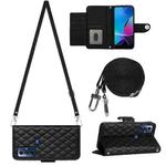 For Motorola Moto G Play 2023 / G Pure Rhombic Texture Flip Leather Phone Case with Long Lanyard(Black)