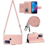 For Motorola Moto G Play 2023 / G Pure Rhombic Texture Flip Leather Phone Case with Long Lanyard(Coral Pink)