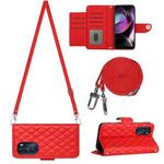 For Motorola Moto G 5G 2022 Rhombic Texture Flip Leather Phone Case with Long Lanyard(Red)