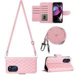 For Motorola Moto G 5G 2022 Rhombic Texture Flip Leather Phone Case with Long Lanyard(Pink)