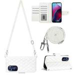 For Motorola Moto G Stylus 4G 2022 Rhombic Texture Flip Leather Phone Case with Long Lanyard(White)