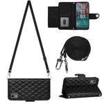For Nokia C12 Rhombic Texture Flip Leather Phone Case with Long Lanyard(Black)