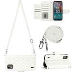 For Nokia C12 Rhombic Texture Flip Leather Phone Case with Long Lanyard(White)