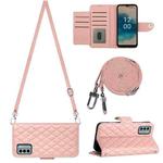 For Nokia G22 Rhombic Texture Flip Leather Phone Case with Long Lanyard(Coral Pink)