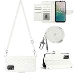 For Nokia C32 Rhombic Texture Flip Leather Phone Case with Long Lanyard(White)