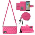 For Nokia C02 Rhombic Texture Flip Leather Phone Case with Long Lanyard(Rose Red)