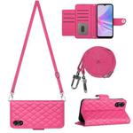For OPPO A78 5G / A58 5G Rhombic Texture Flip Leather Phone Case with Long Lanyard(Rose Red)