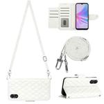 For OPPO A78 5G / A58 5G Rhombic Texture Flip Leather Phone Case with Long Lanyard(White)