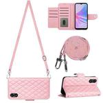 For OPPO A78 5G / A58 5G Rhombic Texture Flip Leather Phone Case with Long Lanyard(Pink)