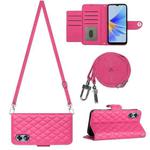 For OPPO A17 Rhombic Texture Flip Leather Phone Case with Long Lanyard(Rose Red)