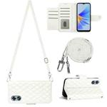 For OPPO A17 Rhombic Texture Flip Leather Phone Case with Long Lanyard(White)