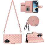 For OnePlus CE 3 Lite 5G / Nord N30 Rhombic Texture Flip Leather Phone Case with Long Lanyard(Coral Pink)