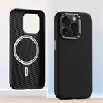 For iPhone 12 Pro Max Metal Lens Frame Leather Magsafe Full Coverage Shockproof Phone Case(Black)