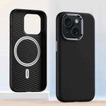 For iPhone 14 Metal Lens Frame Leather Magsafe Full Coverage Shockproof Phone Case(Black)