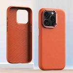 For iPhone 13 Pro Metal Lens Frame Leather Full Coverage Shockproof Phone Case(Orange)
