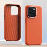 For iPhone 14 Plus Metal Lens Frame Leather Full Coverage Shockproof Phone Case(Orange)