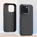 For iPhone 15 Plus Metal Lens Frame Leather Full Coverage Shockproof Phone Case(Grey)