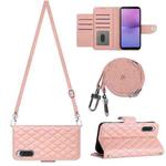 For Sony Xperia 10 V Rhombic Texture Flip Leather Phone Case with Long Lanyard(Coral Pink)