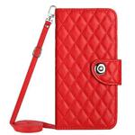 For Sony Xperia 5 IV Rhombic Texture Flip Leather Phone Case with Long Lanyard(Red)