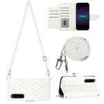 For Sony Xperia 1 IV Rhombic Texture Flip Leather Phone Case with Long Lanyard(White)