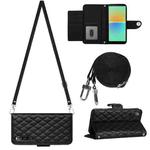 For Sony Xperia 10 IV Rhombic Texture Flip Leather Phone Case with Long Lanyard(Black)