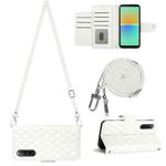 For Sony Xperia 10 IV Rhombic Texture Flip Leather Phone Case with Long Lanyard(White)