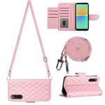 For Sony Xperia 10 IV Rhombic Texture Flip Leather Phone Case with Long Lanyard(Pink)