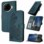 For Tecno Camon 30 Pro Datura Flower Embossed Flip Leather Phone Case(Dark Green)