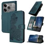 For Tecno Pova 6 Pro Datura Flower Embossed Flip Leather Phone Case(Dark Green)